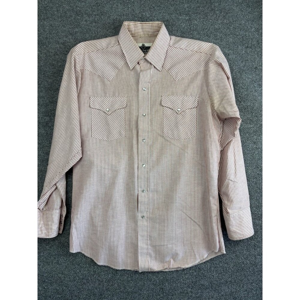 Vintage Ranch and Town Shirt Mens 16-35 Pearl Snap Western Stripe Made USA 80s